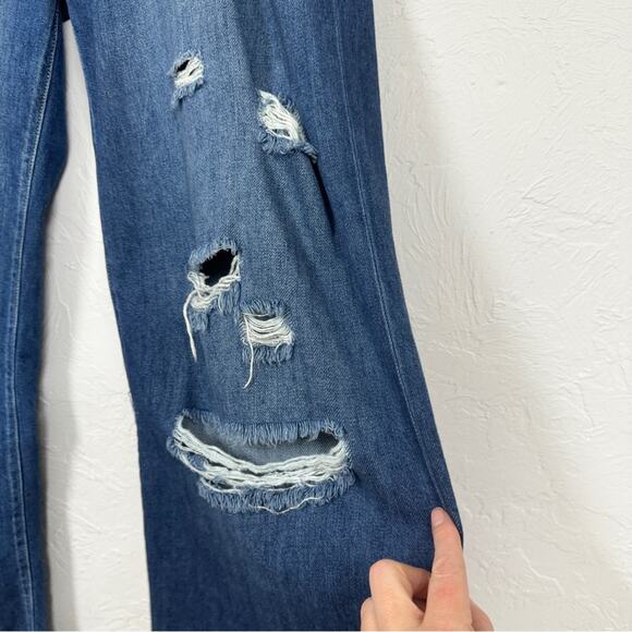 Kancan Blue Wide Leg Distressed High Rise Jeans Womens 31 Denim Classic Raw Hem - Picture 6 of 13